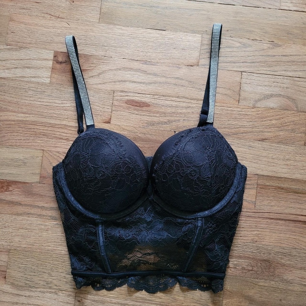Victoria’s Secret Black Lace Shiny Strap Bra Top